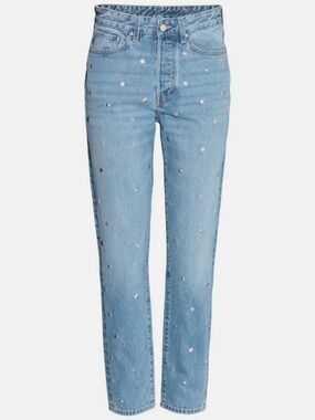 H&M Mid-Blue Straight Leg Jeans with Pearl & Star Studs
